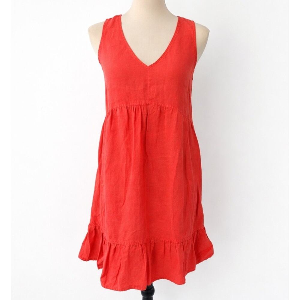 CYNTHIA ROWLEY 100% Linen Dress Womens Coral Small Resort Coastal Grandma Boho - Picture 2 of 12